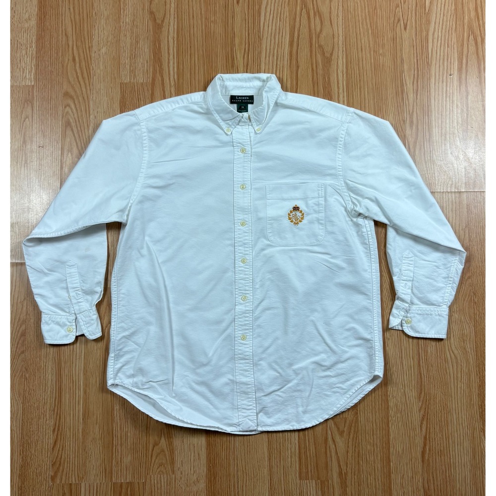 Lauren Ralph Lauren White Oxford Button Down Shirt Crest Logo Size 16